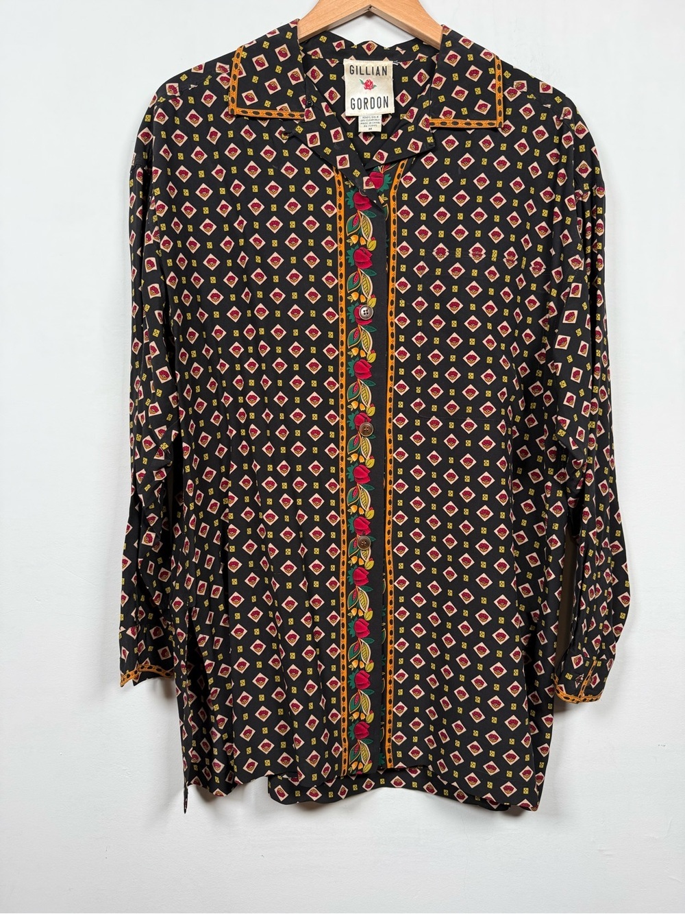 Vintage Gillian Gordon 100% Silk  Button Down Tunic/Blouse, Size M